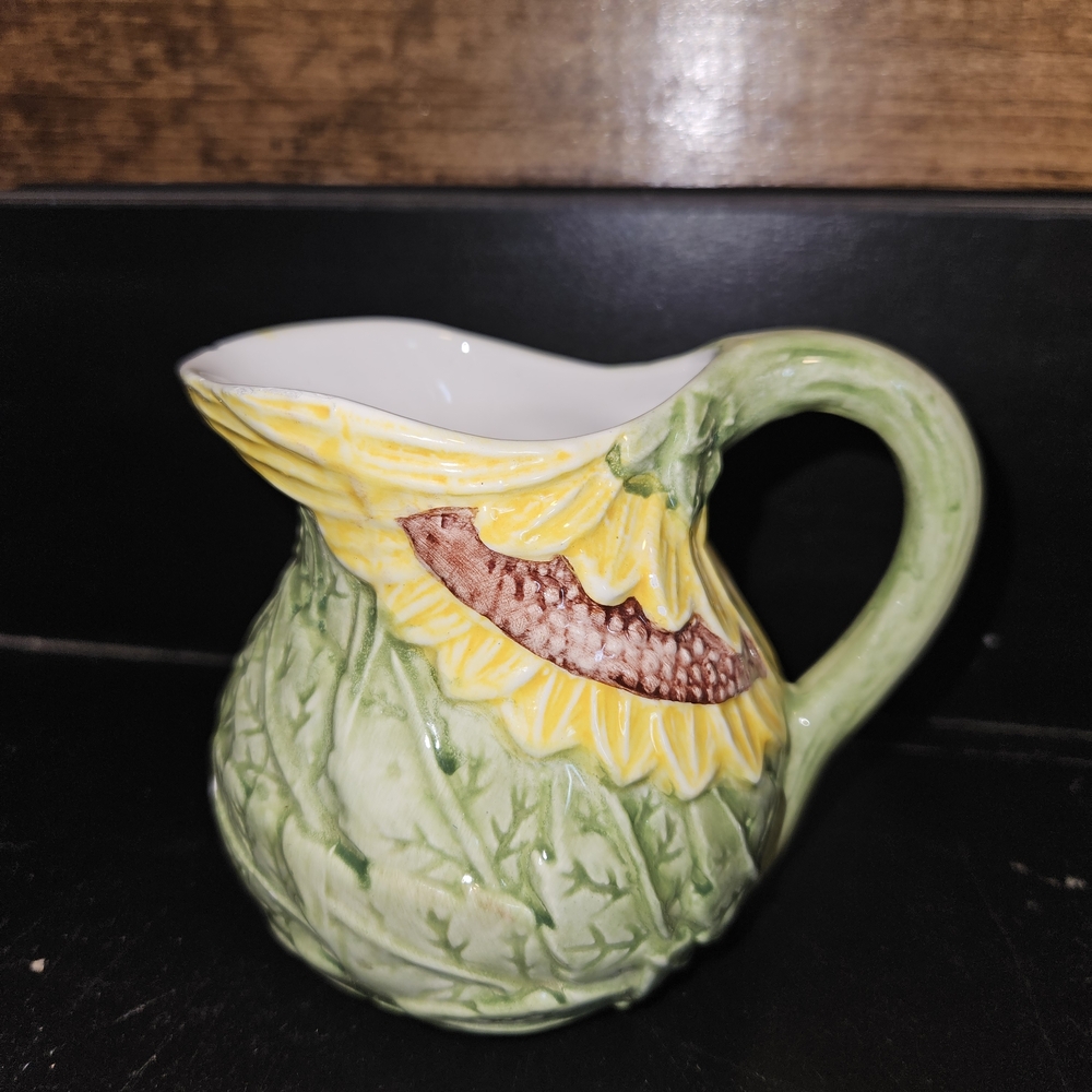 Sunflower Ceramic Pitcher with Green and Yellow Design